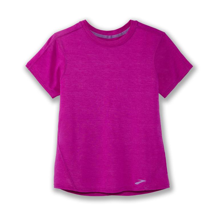 Brooks DISTANCE Short Sleeve Running Shirt Womens Outlet - Heather Magenta (CXT618792)